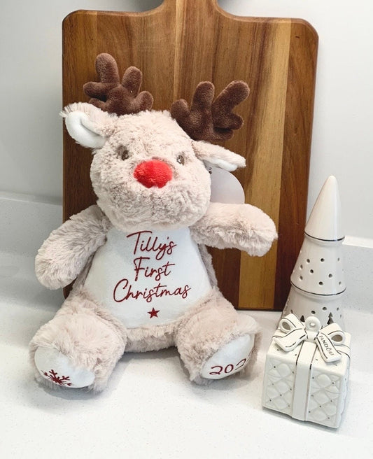 Personalised Reindeer Plush Soft Toy Gift My First Christmas Kids Gift Christmas Eve Box Christmas Gift - Sew Shabby Chic