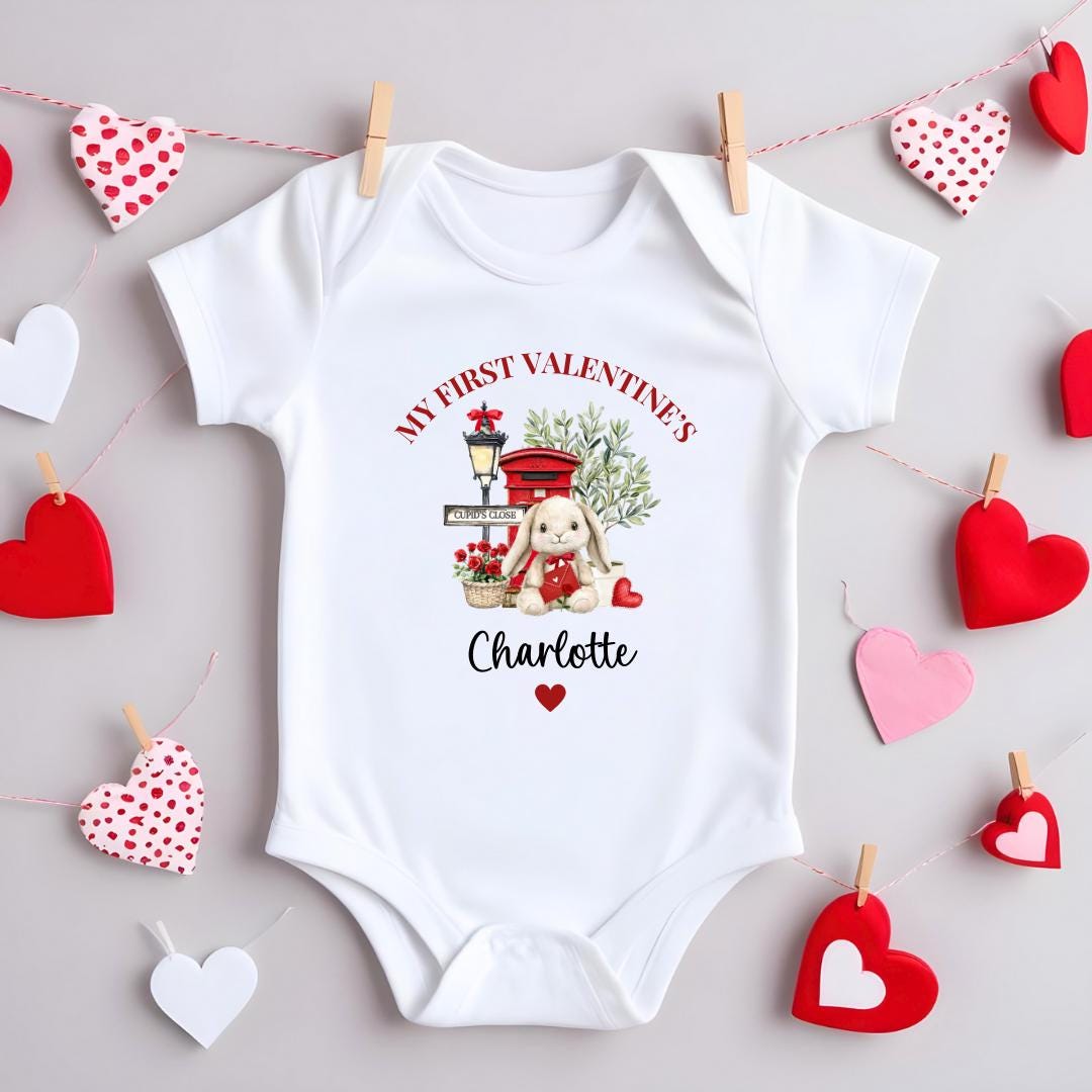 My First Valentines Day Baby Romper Sleepsuit Bodysuit Vest - Baby Gift - Baby Shower - Personalised - Sew Shabby Chic