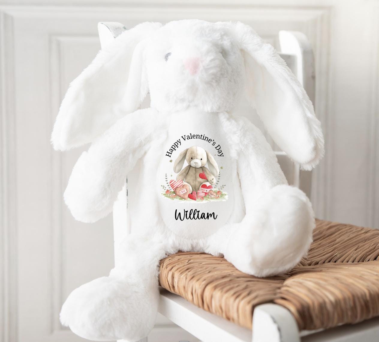 Personalised Valentines Day Keepsake Bunny Rabbit Soft Toy My First Valentines Day - Sew Shabby Chic