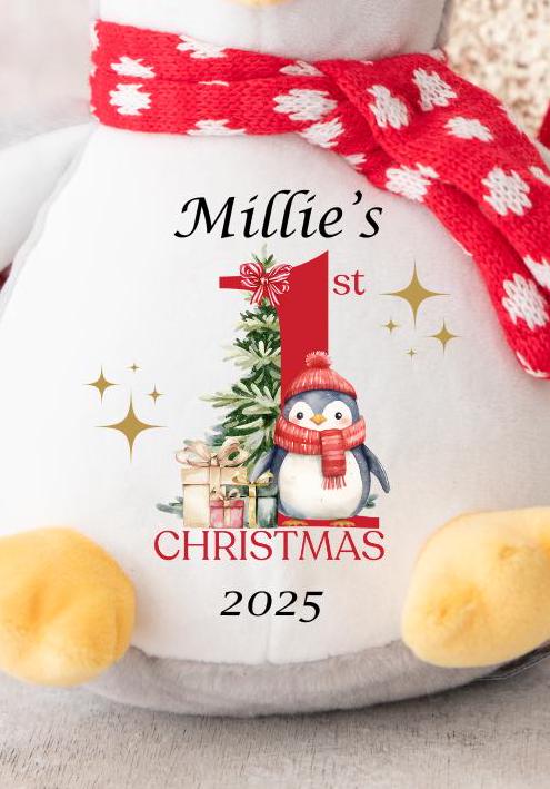 Personalised My First Christmas Penguin Plush Soft Toy Gift First Christmas Kids Gift Christmas Eve Box - Sew Shabby Chic