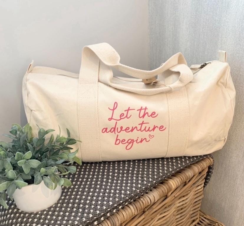 Let the Adventure Begin Organic Cotton Mama Hospital Bag Barrell Bag Weekend Bag MummyBag Day Bag Baby Shower Mother’s Day Gift New Baby - Sew Shabby Chic