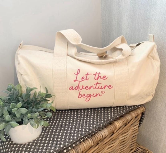 Let the Adventure Begin Organic Cotton Mama Hospital Bag Barrell Bag Weekend Bag MummyBag Day Bag Baby Shower Mother’s Day Gift New Baby - Sew Shabby Chic