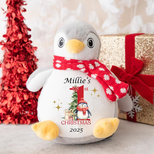 Personalised My First Christmas Penguin Plush Soft Toy Gift First Christmas Kids Gift Christmas Eve Box - Sew Shabby Chic