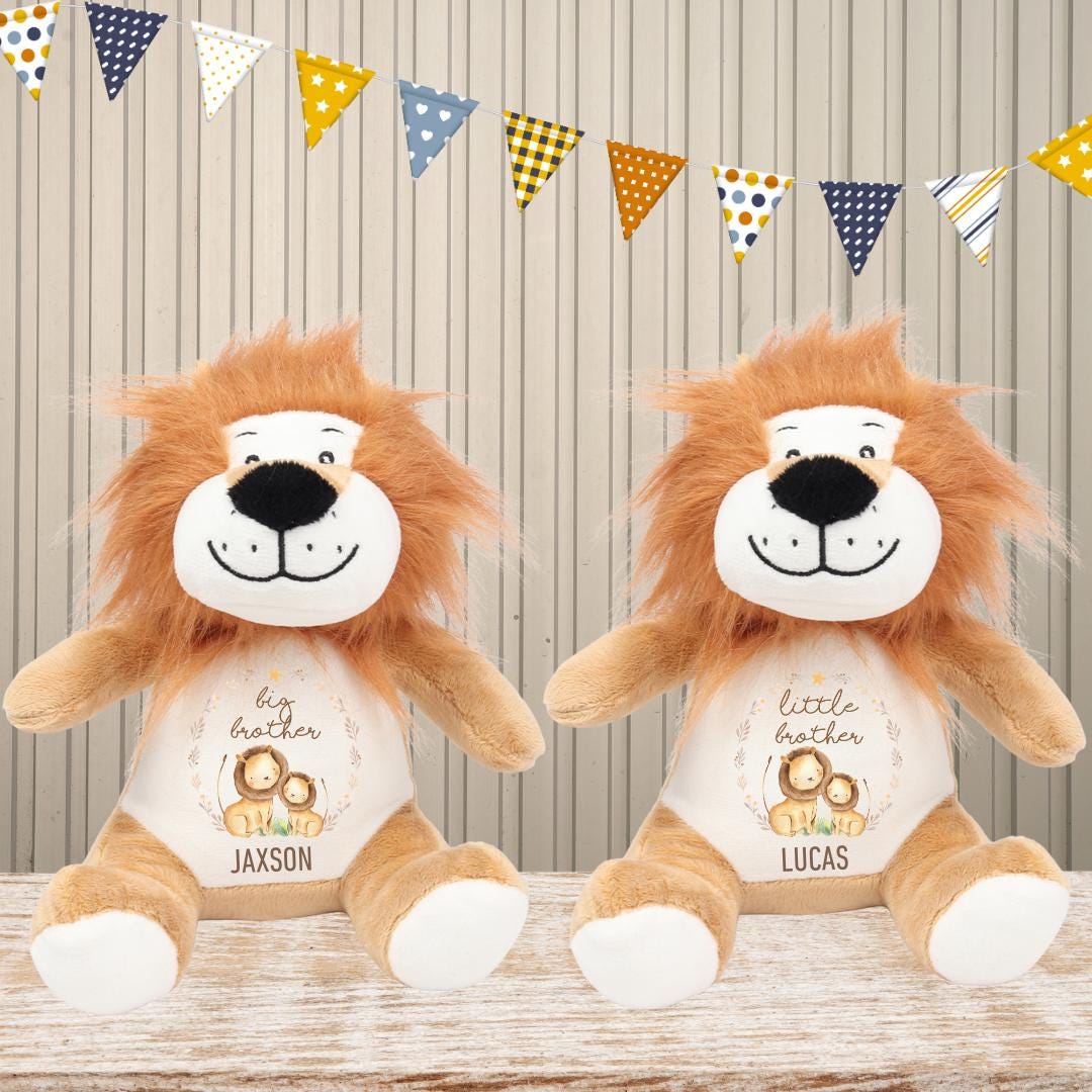 Personalised Big Brother Little Brother Gift Lion Soft Toy Teddy Sibling Gift - Sew Shabby Chic