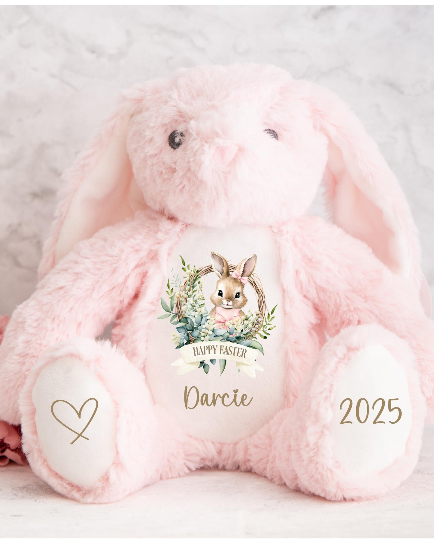 Easter Bunny Wreath Soft Toy, Easter Gift, First Easter Gift, Plush Rabbit, Easter Present, New Baby, Various Colours - Sew Shabby Chic