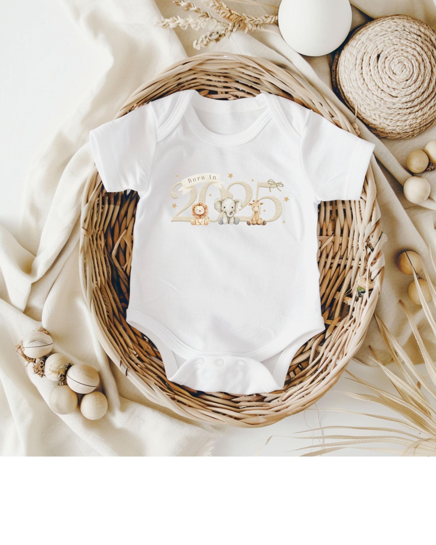 Natural Born in 2025 Safari Animals Romper Sleepsuit Bodysuit Vest - Baby Gift - New Baby - Baby Shower - Sew Shabby Chic