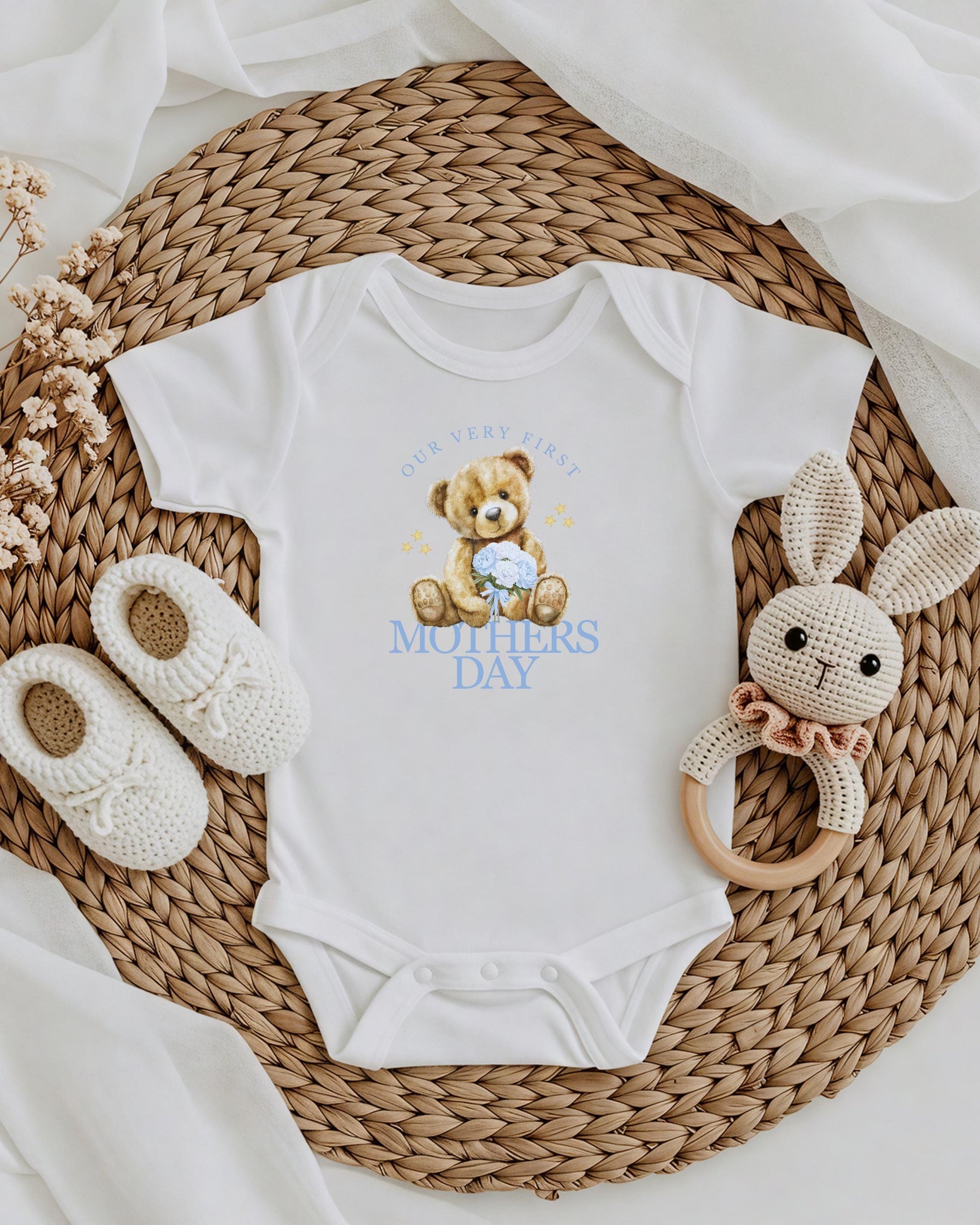 Our Very First Mothers Day Romper Sleepsuit Bodysuit Vest - Baby Gift - Mothers Day - Personalised Pink or Blue - Sew Shabby Chic