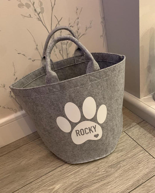 Personalised Felt Dog Toy Storage Basket Large/Medium - 4 Colours - Sew Shabby Chic