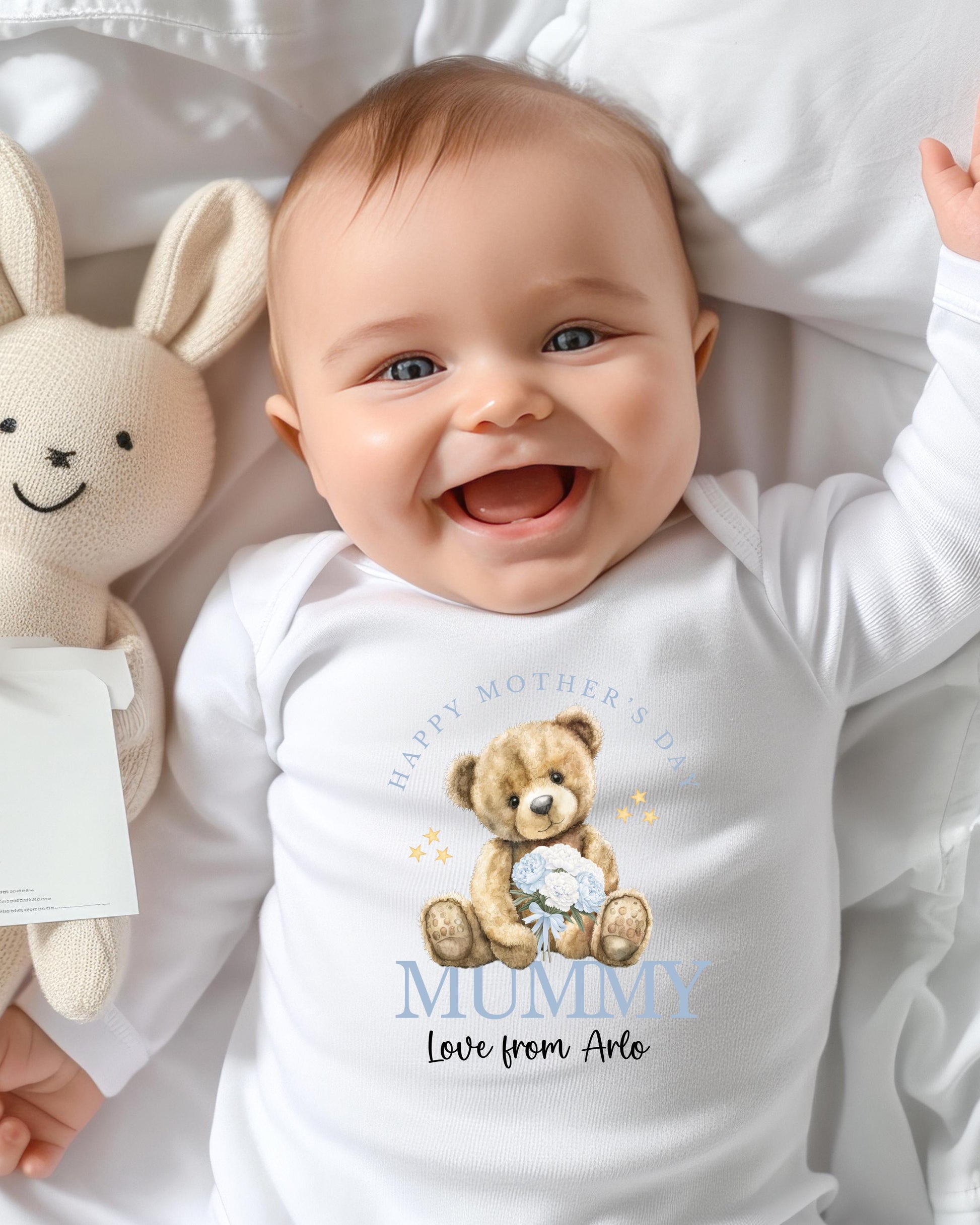 Happy Mothers Day Mummy Romper Sleepsuit Bodysuit Vest - Baby Gift - Mothers Day - Personalised Pink or Blue - Sew Shabby Chic