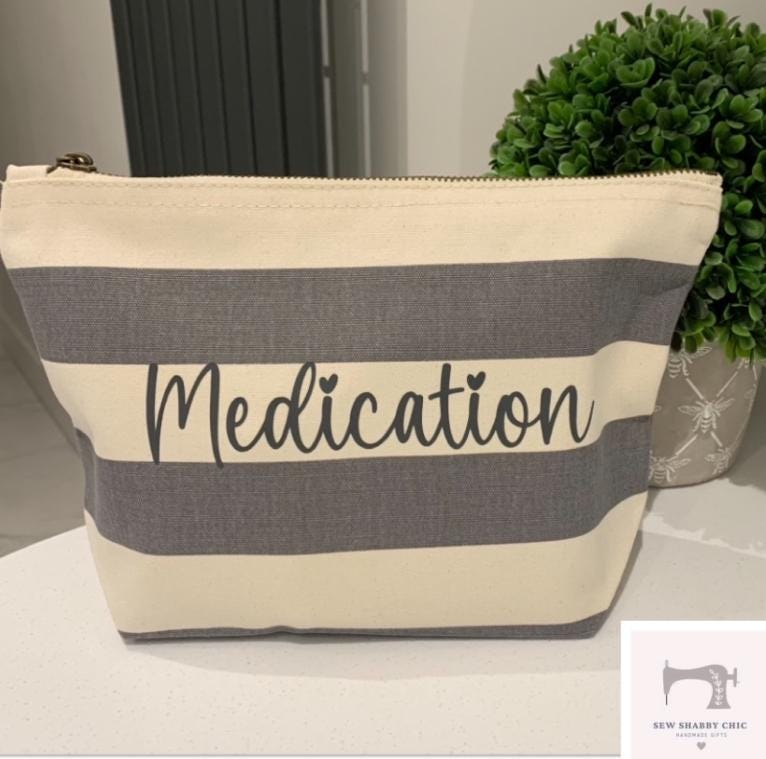 Nautical Stripe Make Up Bag Medicine Bag Pencil Case Vinyl Zip Pouch Mother’s Day Gift Birthday Idea - Sew Shabby Chic