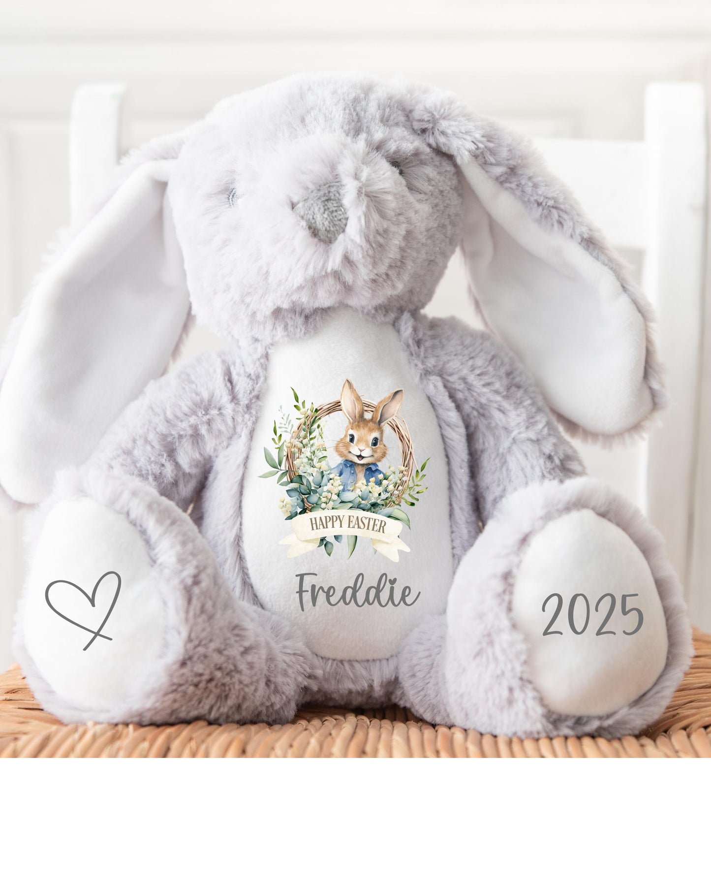 Easter Bunny Wreath Soft Toy, Easter Gift, First Easter Gift, Plush Rabbit, Easter Present, New Baby, Various Colours - Sew Shabby Chic