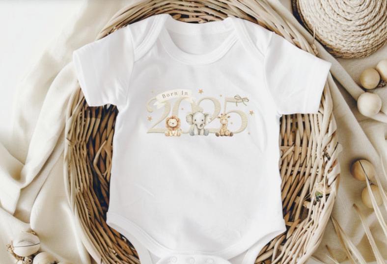 Natural Born in 2025 Safari Animals Romper Sleepsuit Bodysuit Vest - Baby Gift - New Baby - Baby Shower - Sew Shabby Chic