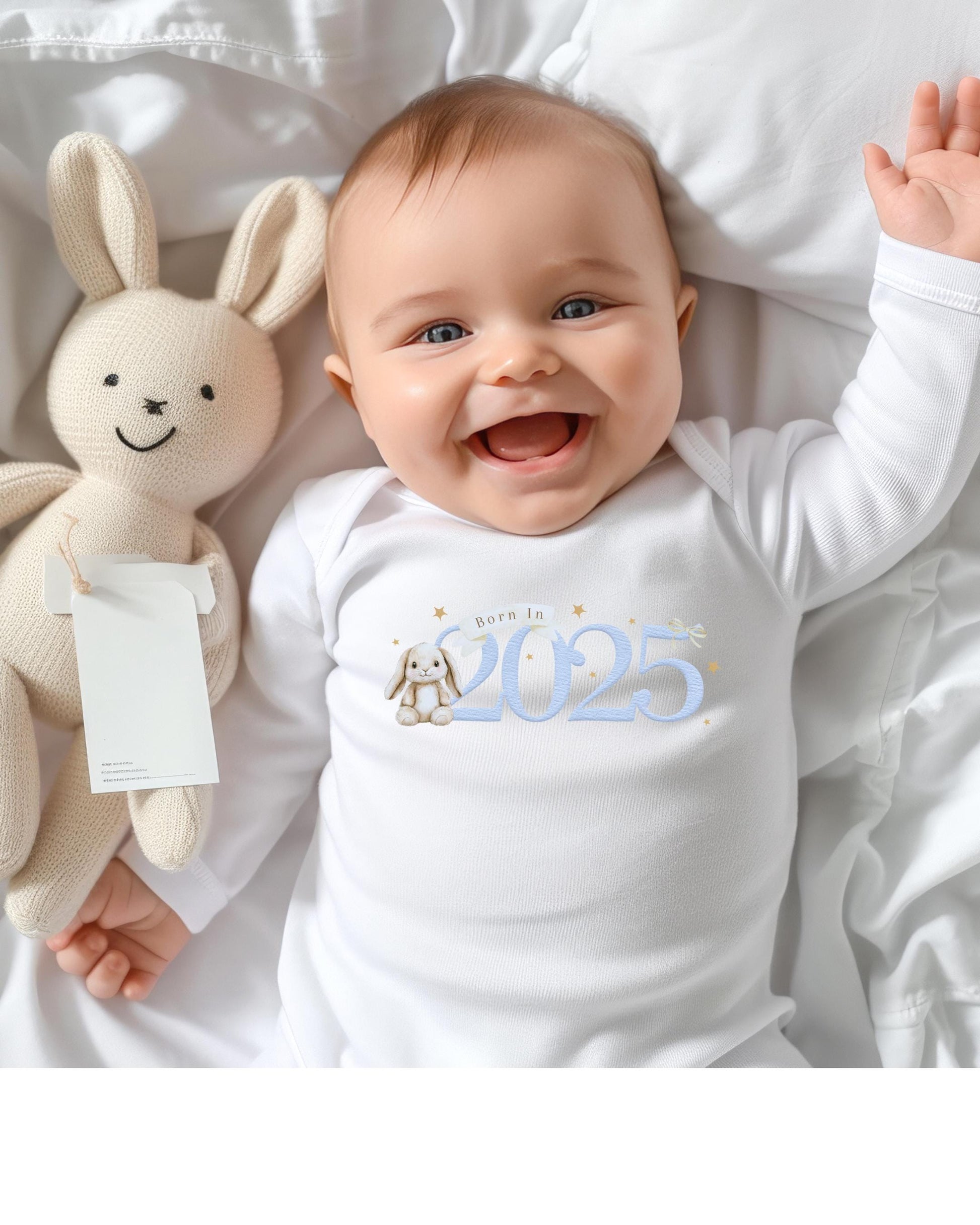 Bunny Girl or Boy Born in 2025 Romper Sleepsuit Bodysuit Vest - Baby Gift - New Baby - Baby Shower - Gender Reveal - Sew Shabby Chic
