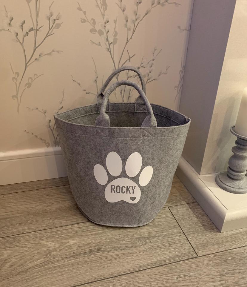 Personalised Felt Dog Toy Storage Basket Large/Medium - 4 Colours - Sew Shabby Chic