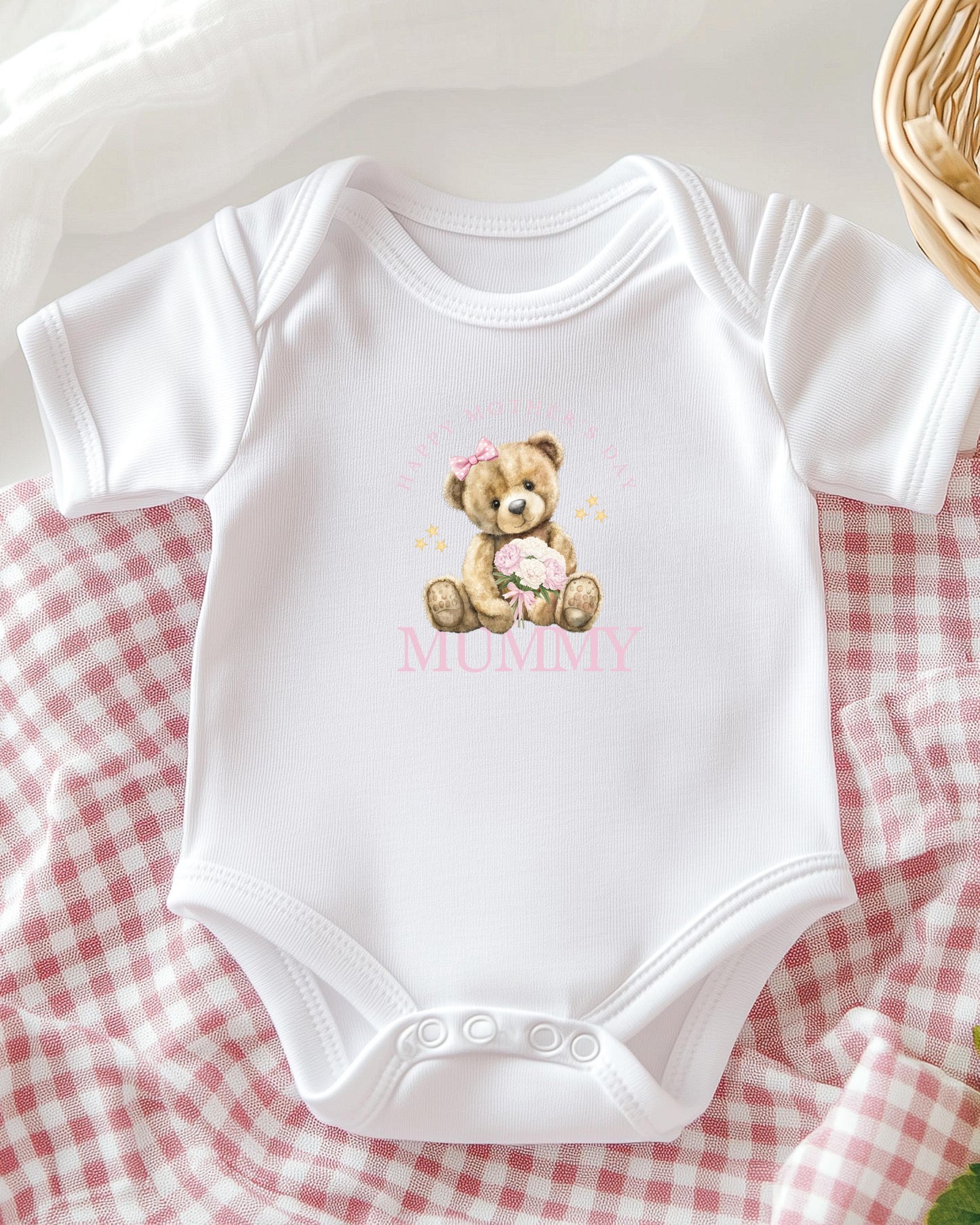 Happy Mothers Day Mummy Romper Sleepsuit Bodysuit Vest - Baby Gift - Mothers Day - Personalised Pink or Blue - Sew Shabby Chic