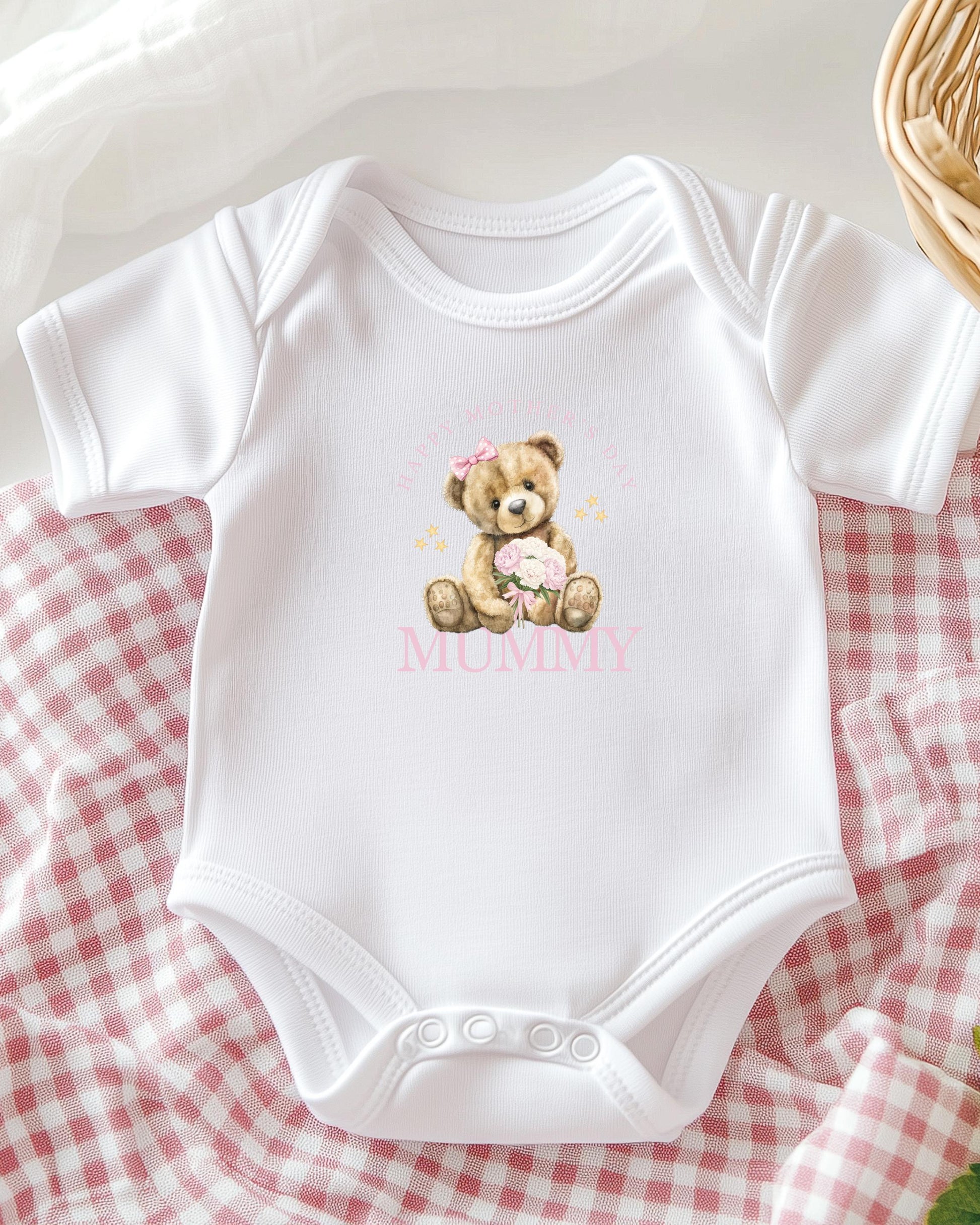 Happy Mothers Day Mummy Romper Sleepsuit Bodysuit Vest - Baby Gift - Mothers Day - Personalised Pink or Blue - Sew Shabby Chic