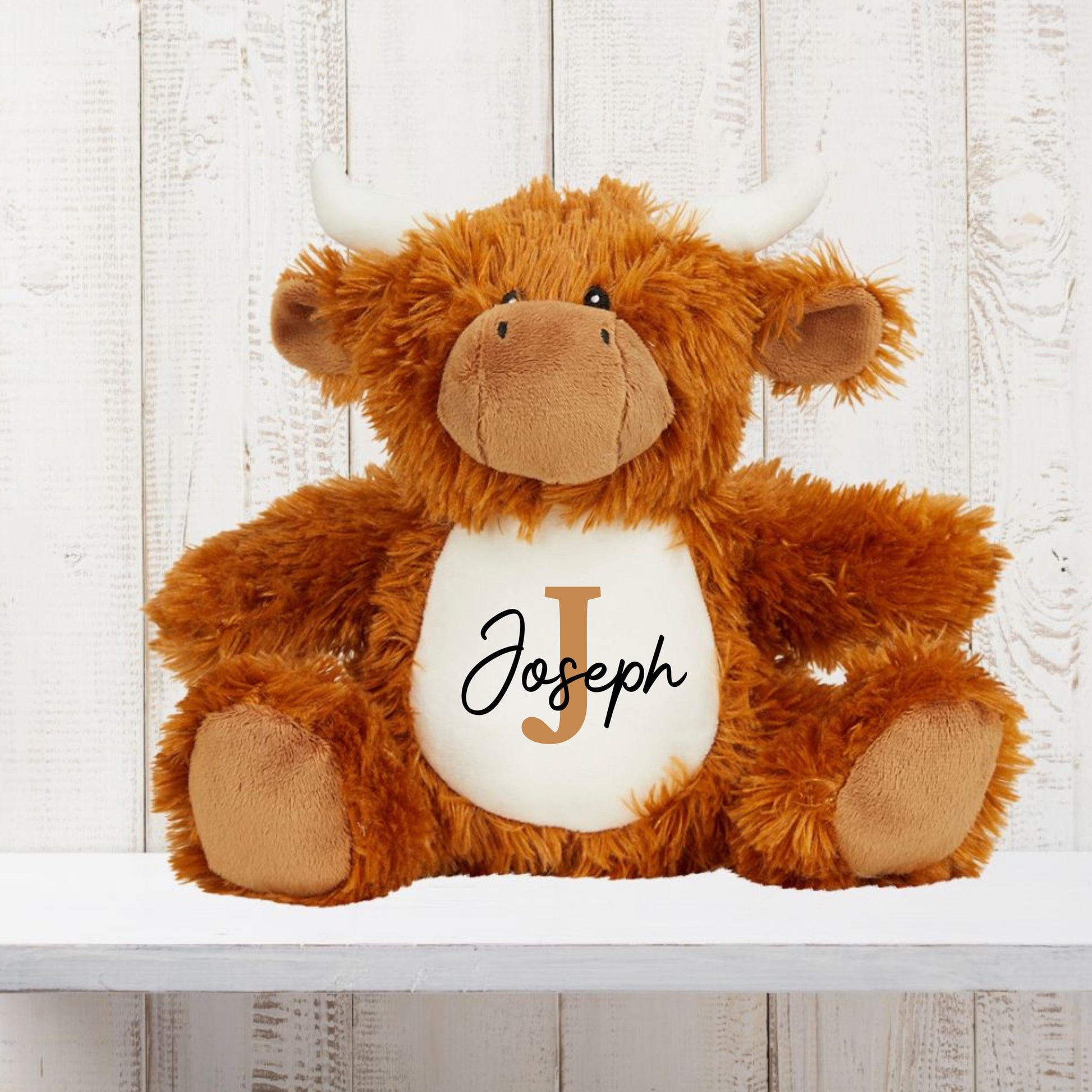 Personalised Highland Cow Soft Toy, Easter Gift, New Baby Gift, Plushie, Easter Present, Baby Shower, First Birthday, Christmas - Sew Shabby Chic