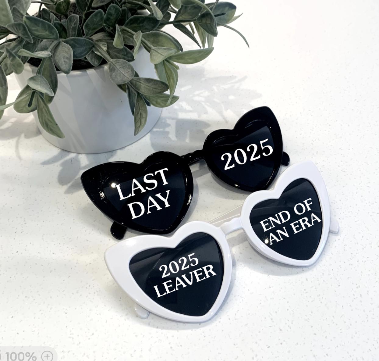 Custom Personalised LEAVERS Heart Sunglasses Black or White - Sew Shabby Chic