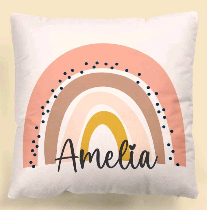 Personalised 16" Rainbow Soft Touch Cushion Cover Girls Gift Christening Birthday - Sew Shabby Chic