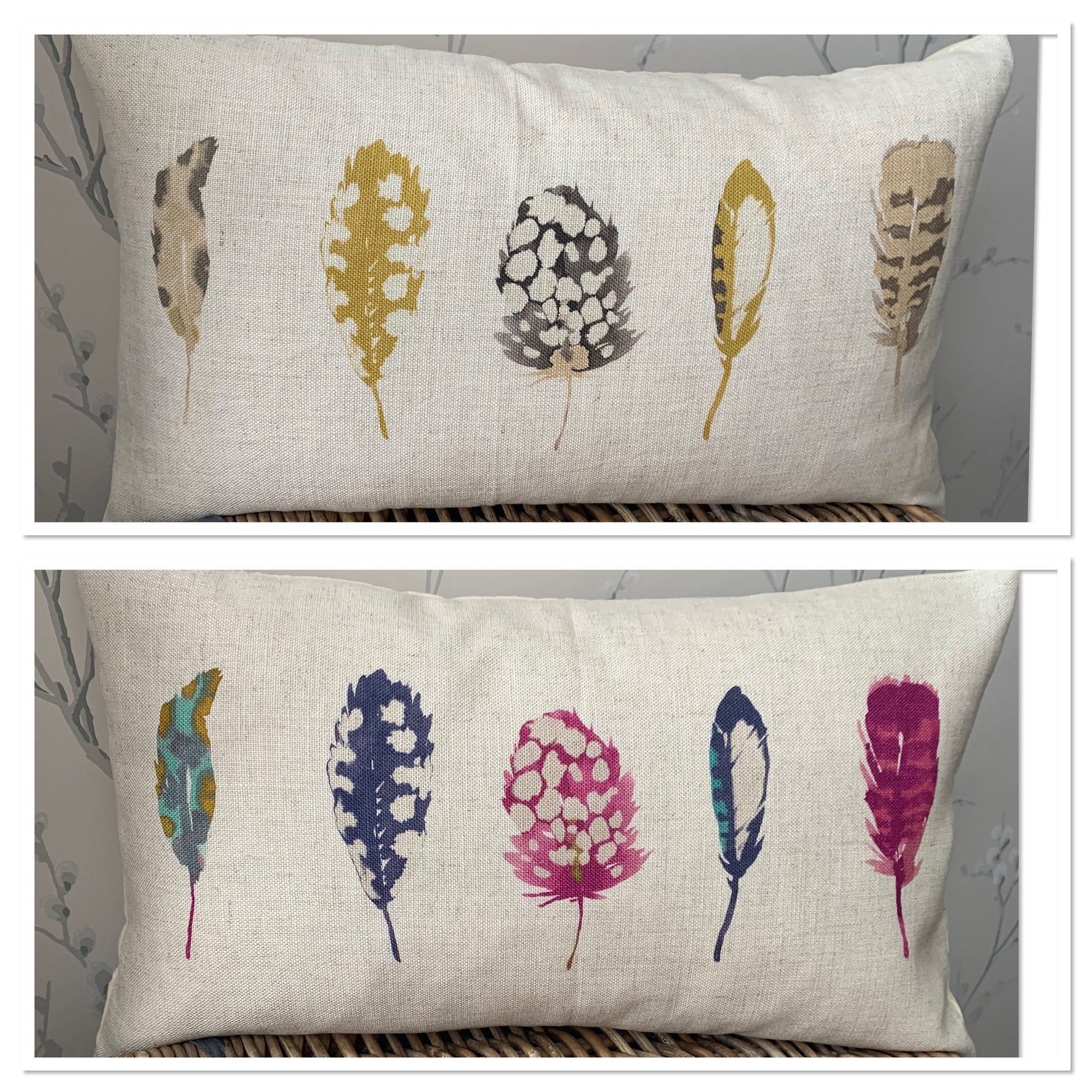 Harlequin Printed Feathers Cushion Covers Gift Linen Look Fabric Approx. 20" x 12" - Sew Shabby Chic