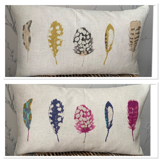 Harlequin Printed Feathers Cushion Covers Gift Linen Look Fabric Approx. 20" x 12" - Sew Shabby Chic
