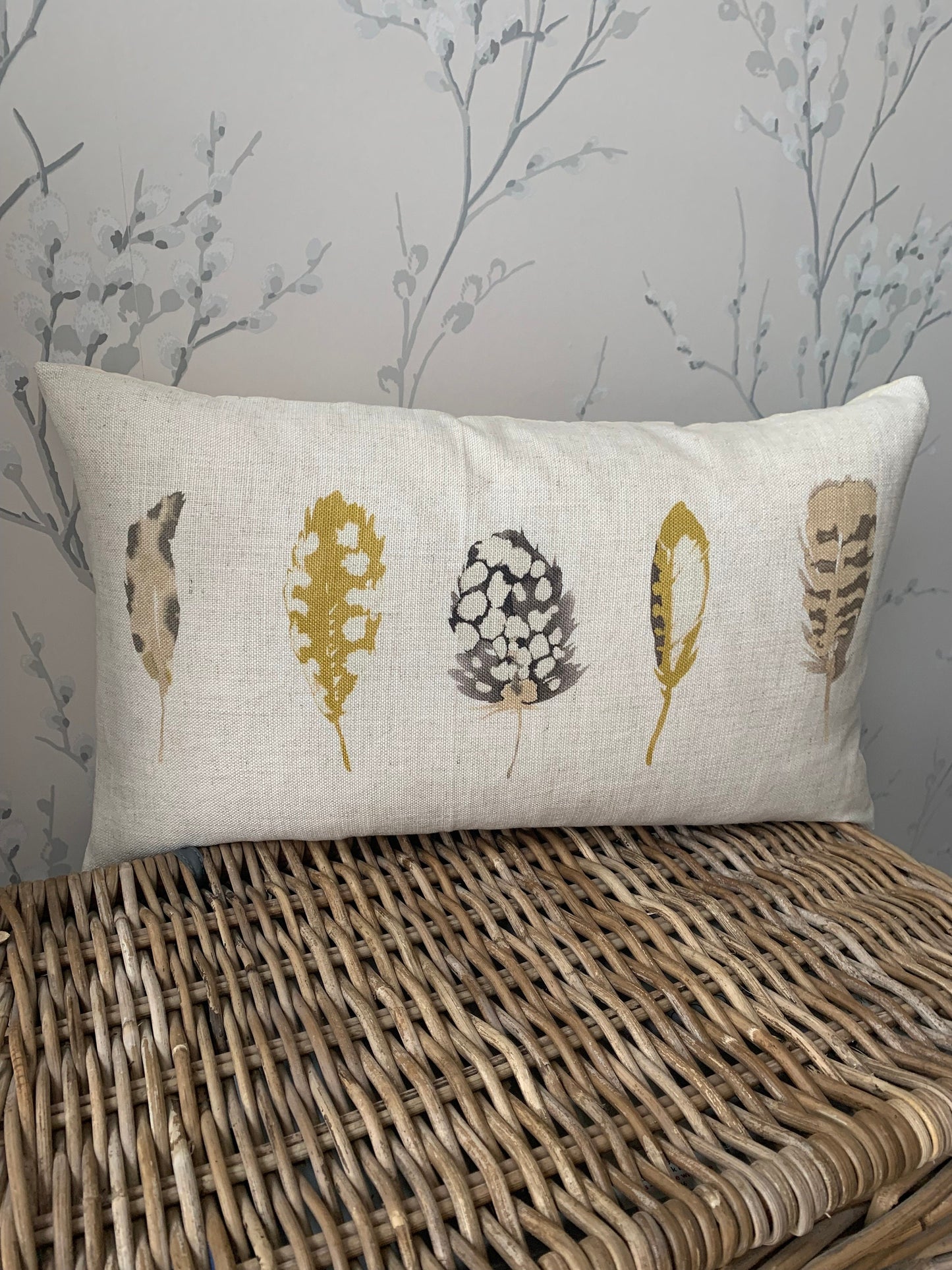 Harlequin Printed Feathers Cushion Covers Gift Linen Look Fabric Approx. 20" x 12" - Sew Shabby Chic
