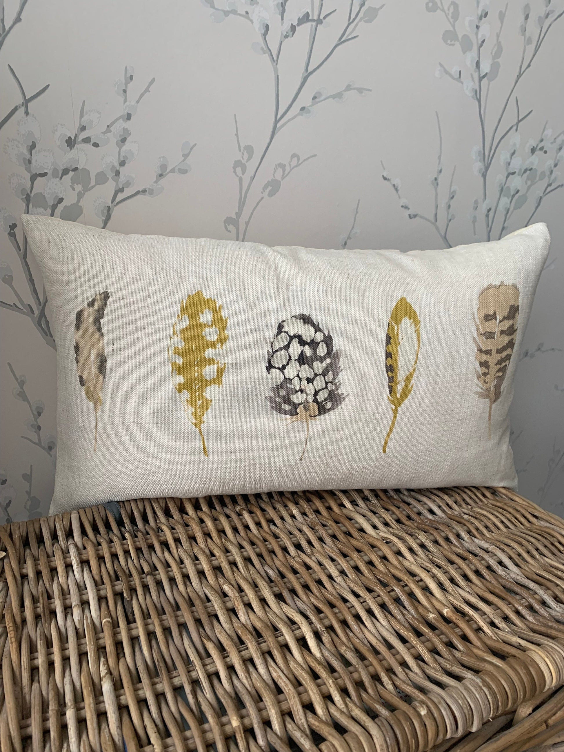 Harlequin Printed Feathers Cushion Covers Gift Linen Look Fabric Approx. 20" x 12" - Sew Shabby Chic