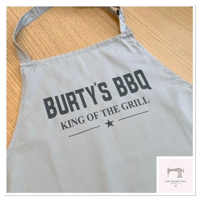 Personalised Light Grey Cotton Apron BBQ - Sew Shabby Chic