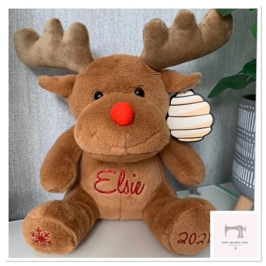 Personalised Brown Reindeer Plush Soft Keepsake Gift - Sew Shabby Chic