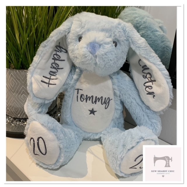 Personalised Easter Bunny Soft Toy, Easter Gift, First Easter Gift, Plush Rabbit, Easter Present, New Baby - Sew Shabby Chic