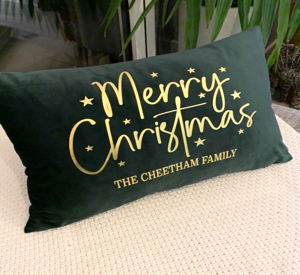 Personalised Velvet Merry Christmas Cushion Cover 30 x 50cm