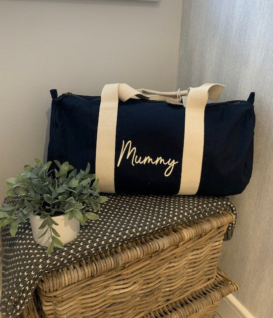 Personalised Organic Cotton Mama Barrell Bag - Sew Shabby Chic