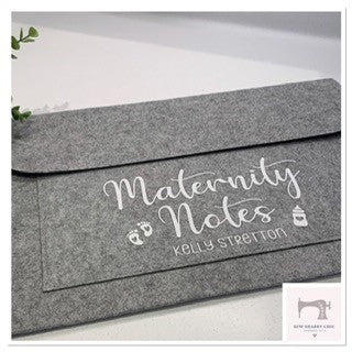 Grey Felt Maternity Notes Documents Wallet Personalised Gift for Maternity and Pregnancy - Sew Shabby Chic