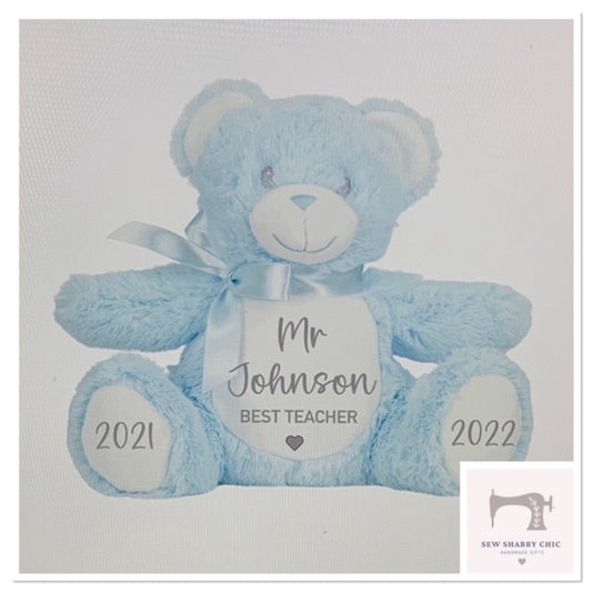 Mumbles Personalised Soft Cuddly Animal Blue Bear Character - Sew Shabby Chic