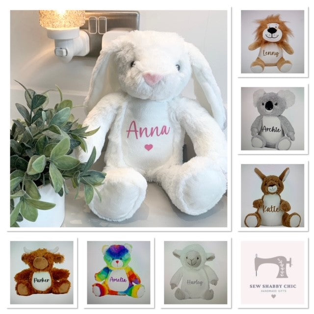 Mumbles Personalised Soft Cuddly Animal Lamb Character - Sew Shabby Chic