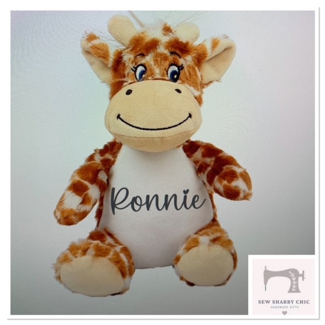 Mumbles Personalised Soft Cuddly Animal Giraffe Character - Sew Shabby Chic