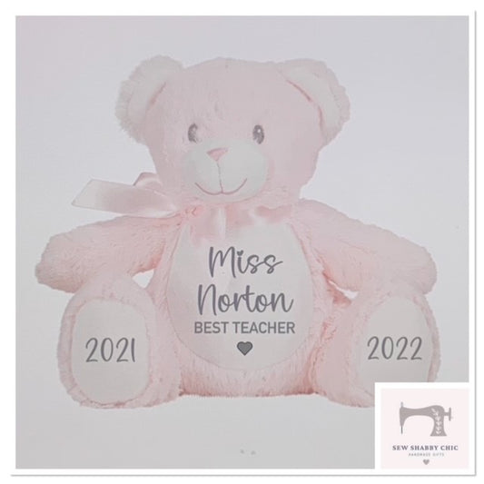 Mumbles Personalised Soft Cuddly Animal Pink Bear Character - Sew Shabby Chic