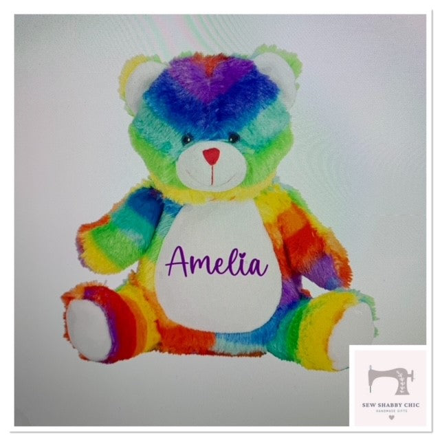 Mumbles Personalised Soft Cuddly Animal Rainbow Bear Character - Sew Shabby Chic