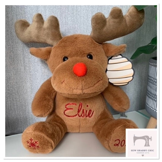 Mumbles Personalised Soft Cuddly Animal Reindeer Character - Sew Shabby Chic