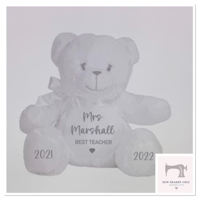 Mumbles Personalised Soft Cuddly Animal White Bear Character - Sew Shabby Chic