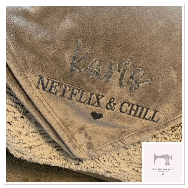 Personalised Glitter NETFLIX Blanket Gift - Sew Shabby Chic