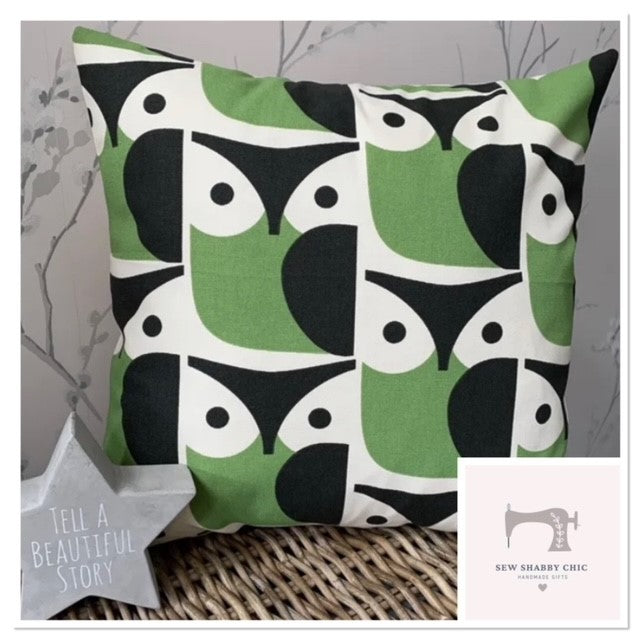 Orla Kiely Handmade Cushion Covers in Owl Chalky Green - Sew Shabby Chic