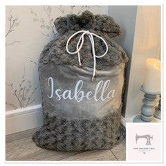 Luxury Plush Grey Personalised Christmas Stocking and Sack Soft Swirl Furry Fabric - Sew Shabby Chic