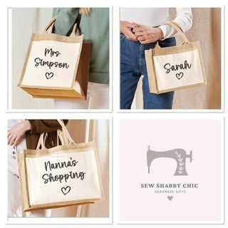 Jute Collection Personalised Tote Bag - Sew Shabby Chic