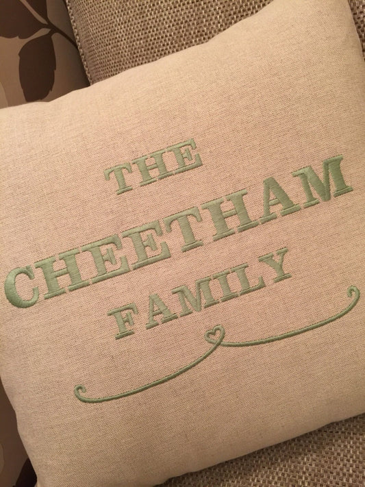 Natural Fabric Embroidered 16" Family Cushion Cover Wedding Gift Birthday - Sew Shabby Chic