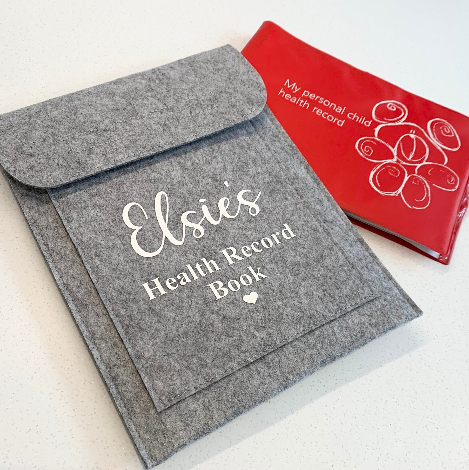 Health Record Red Book Grey Felt Wallet Baby Gift Baby Shower Personalised - Sew Shabby Chic