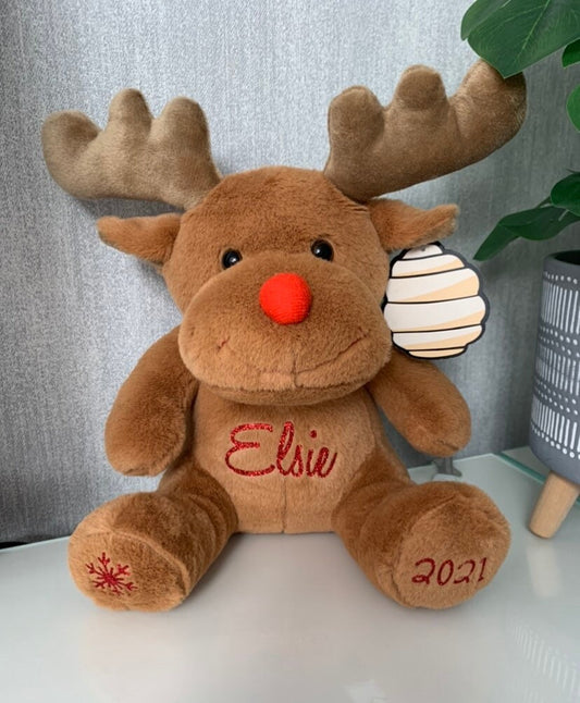 Personalised Reindeer for 2024 Plush Soft Toy Gift First Christmas Kids Gift Christmas Eve Box - Sew Shabby Chic