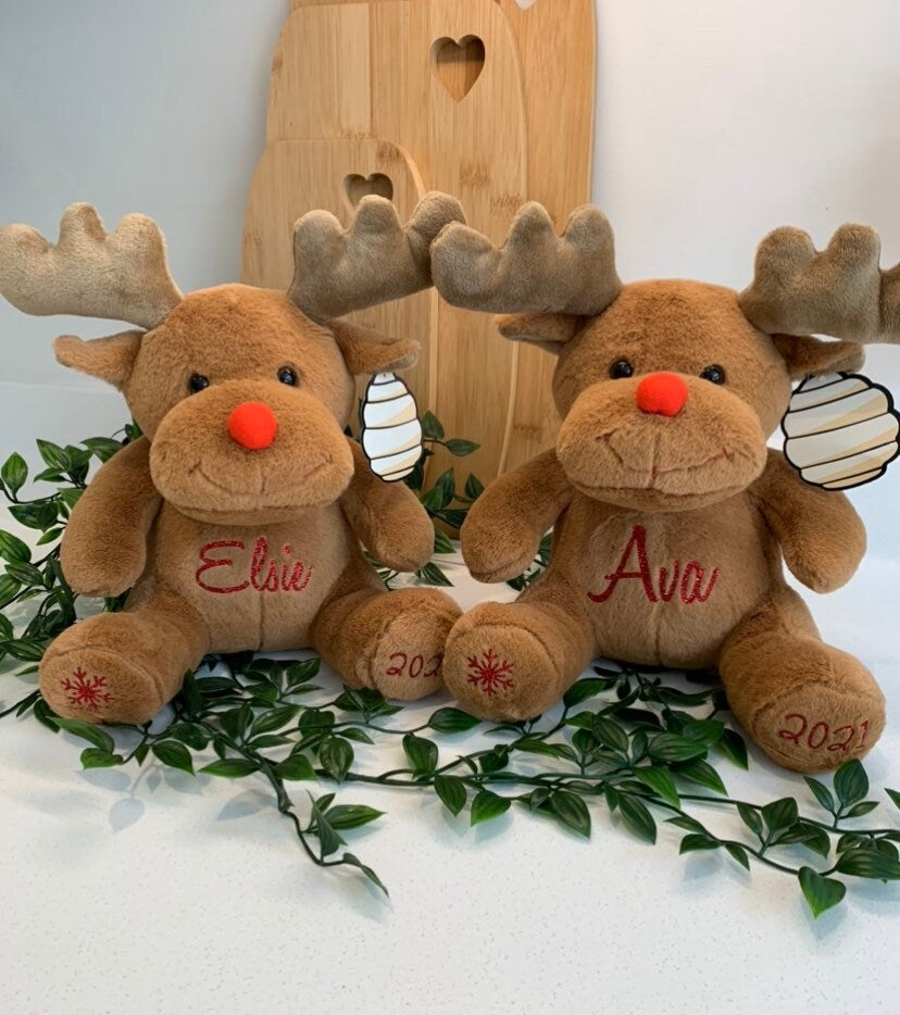 Personalised Reindeer for 2024 Plush Soft Toy Gift First Christmas Kids Gift Christmas Eve Box - Sew Shabby Chic