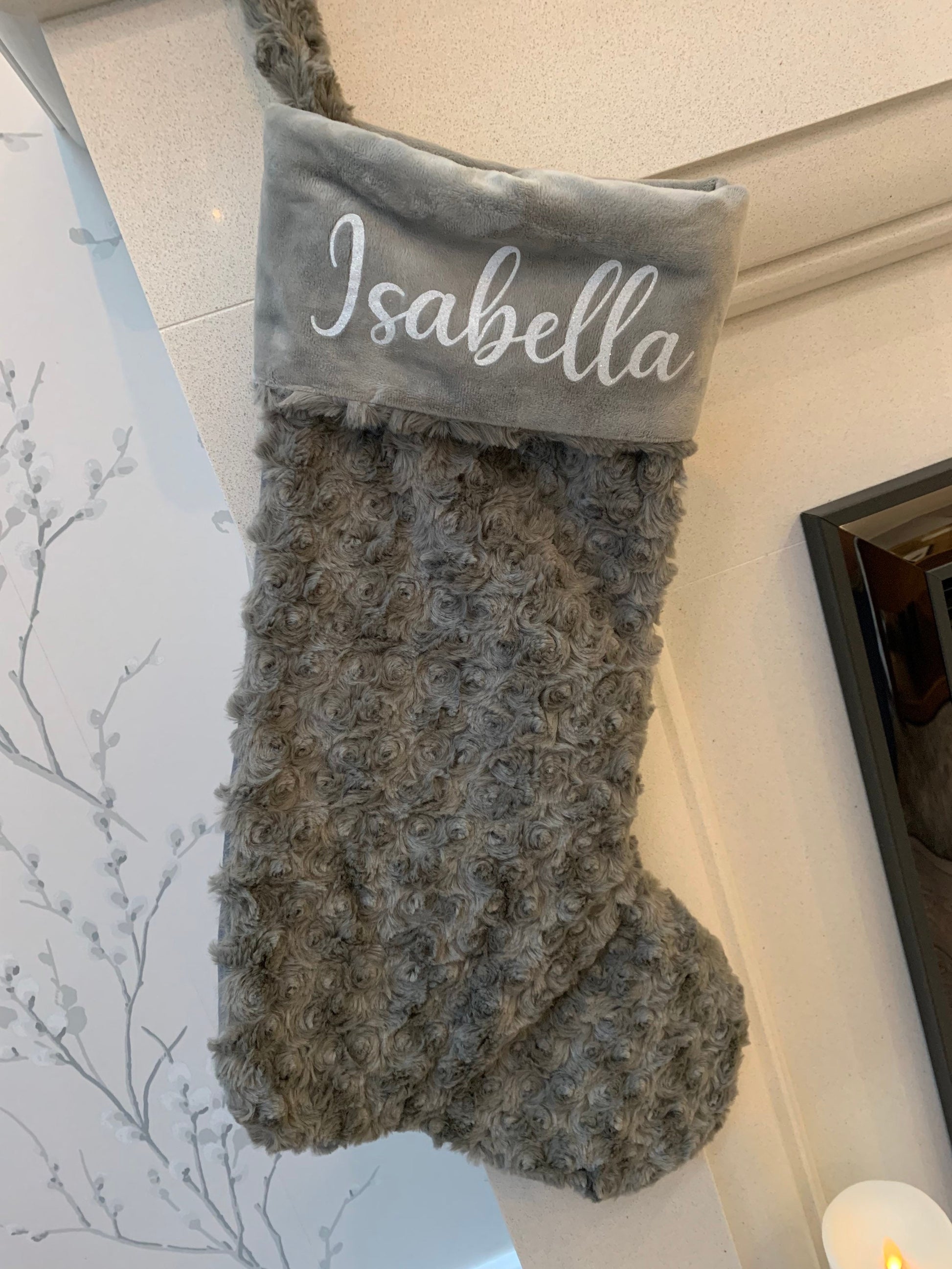 Luxury Plush Grey Soft Swirl Personalised Christmas Sack Santa Sack Christmas Stocking - Sew Shabby Chic