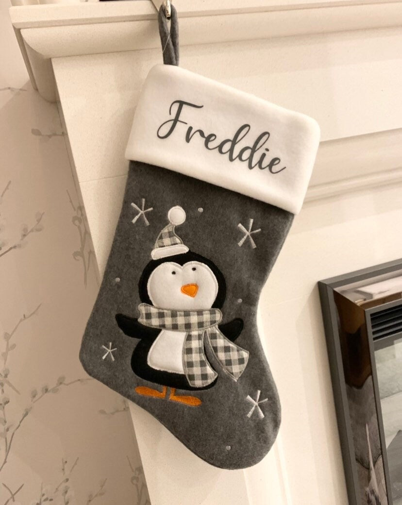 Dark Grey Charcoal Felt Personalised Christmas Character Stocking Tradional Modern Kids Family Dog Stocking - Sew Shabby Chic